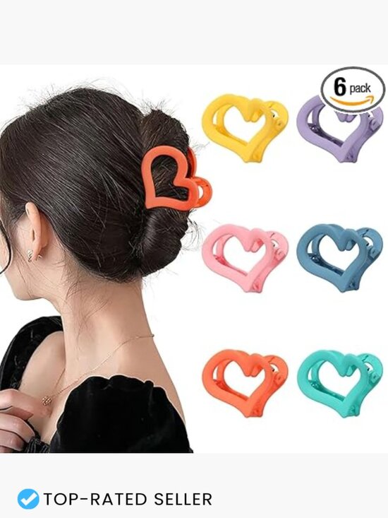6 Matte Heart Nonslip Jaw Clips - Cute Styling Accessories for Thin and Thick main image 5